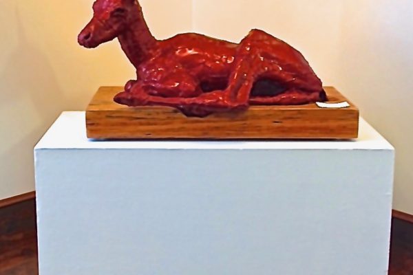 red fawn sculpture